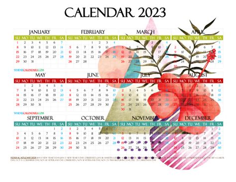 Printable 2023 Yearly Calendar With Holidays Premium Template 27481