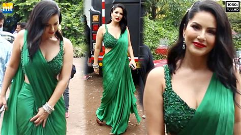 Sunny Leone Looks Hot In Green Saree As She Is Spotted At Her Shoot