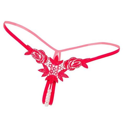 Fashion Womens Crotchless Panties Low Rise Pearl String Red Best