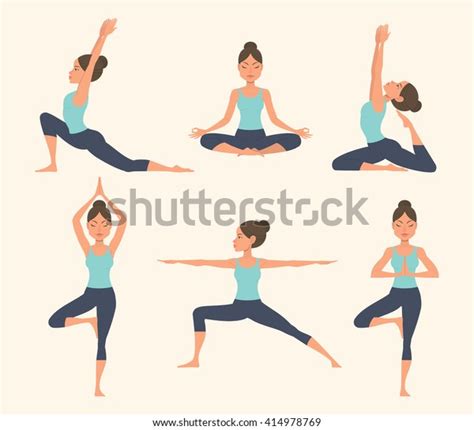 Female Yoga Vector Illustration Of Beautiful Cartoon Woman In Various Poses Of Yoga