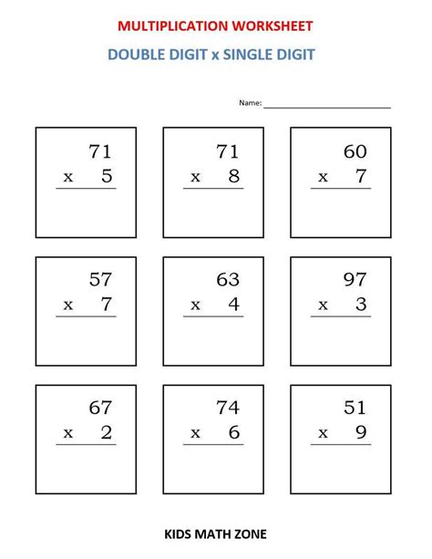 1 Digit By 2 Digit Multiplication Worksheets