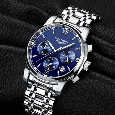 For eta g10.211 quartz watch movement & stem & battery 6 pin date at 4'watch. Luxury GUANQIN Men Wristwatch Fashion Chronograph Watch Waterproof Full Steel Quartz Watch ...