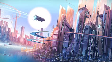 Digital Art Cityscape Spaceship Futuristic City Wallpaper