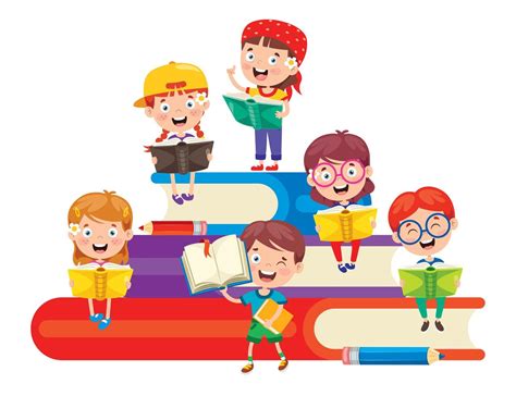 School Children Reading On Pile Of Big Books 1219721 Vector Art At Vecteezy