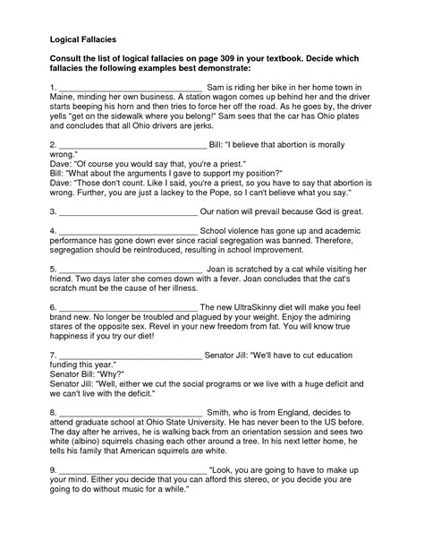 11 Logical Fallacies Worksheet With Answers