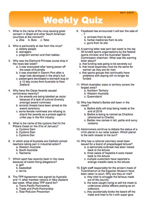 Our most recent quiz rounds. Weekly Quiz - Classroom Solutions