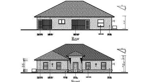 One Story Simple House Front And Rear Elevation 2d Cad Drawing Cadbull