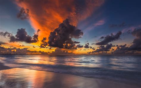 1104348 Landscape Sunset Sea Nature Reflection Sky Clouds Beach