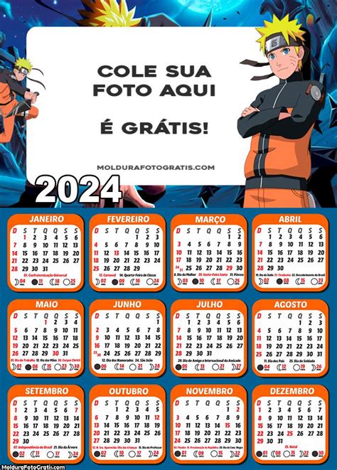 Calendário Naruto 2024 Foto Molduras