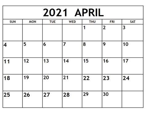 The name of this month bears its root in the latin word aperit, which conveys the meaning, to open. April 2021 Calendar Printable Template - Thecalendarpedia