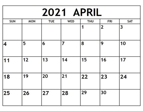 April is known for the lovely sunny weather, the start of spring and right about the time when the easter bunny arrives! April 2021 Calendar Printable Template - Thecalendarpedia