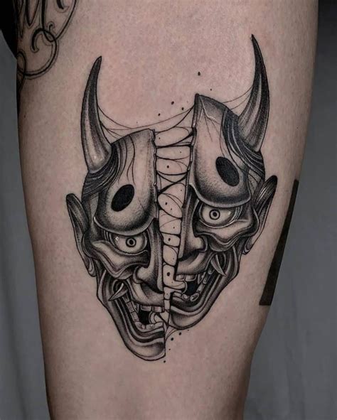 50 Oni Mask Tattoos Origins Meanings And Tattoo Artists Oni Mask Tattoo Mask Tattoo Oni Tattoo