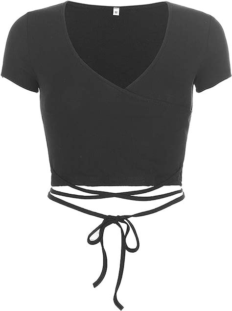 One Piece Women’s Deep V Neck Tops Summer Slim Tight Busty Sexy Front Cross Knotted Line Strappy