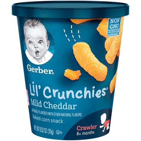8 Pack Gerber Lil Crunchies Baked Corn Snacks Snack Cup Mild Cheddar