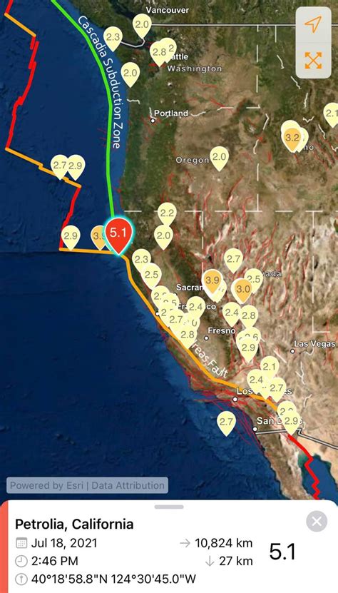 M5.1 earthquake hits off Petrolia just where the Cascadia Subduction Zone meets the San Andreas 
