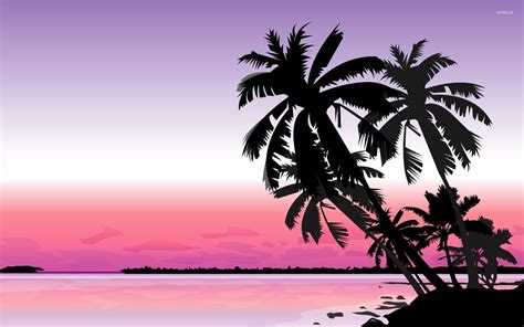 Palm Trees At Sunset Wallpaper Vector Wallpapers 34028