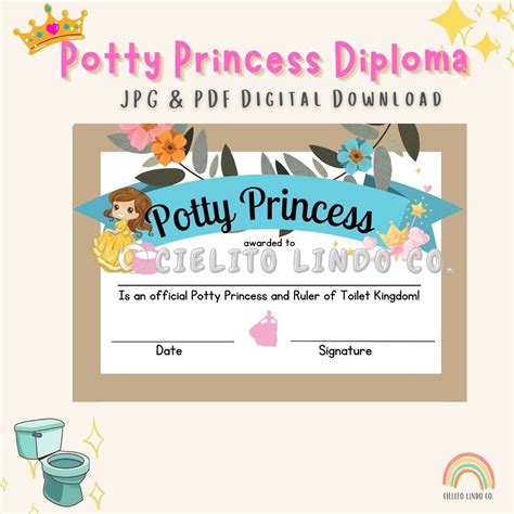 Potty Princess Diploma Potty Training Girl Potty Certificate Potty