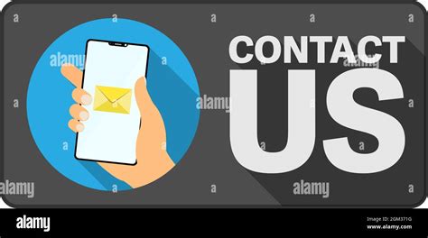 Contact Us Sign Or Sticker With Hand Holding Smartphone Vector