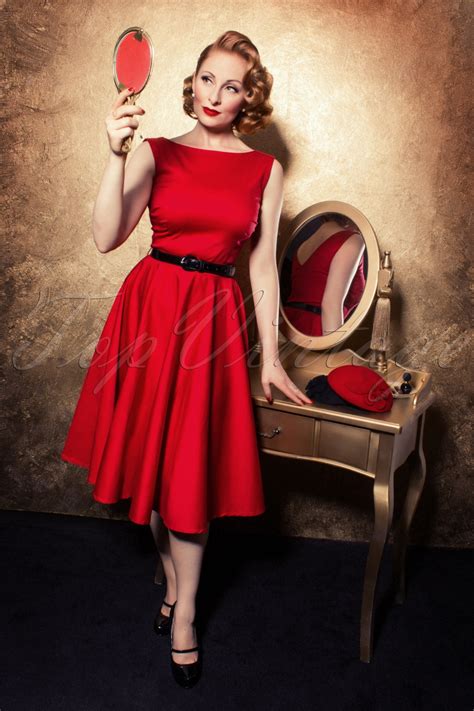50s Audrey Swing Dress In Red