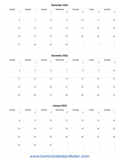 November 2022 To January 2023 Printable Calendar