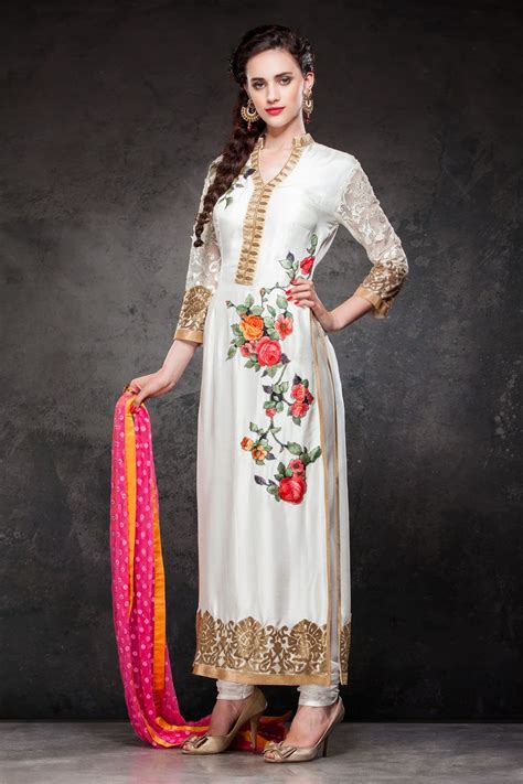 Buy Off White Raw Silk Pakistani Style Suit 63172 Online