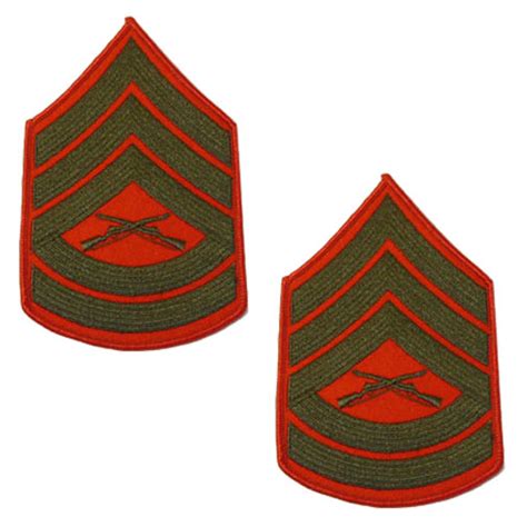 Marine Corps Chevron Gunnery Sergeant Green Embroidered On Red Top
