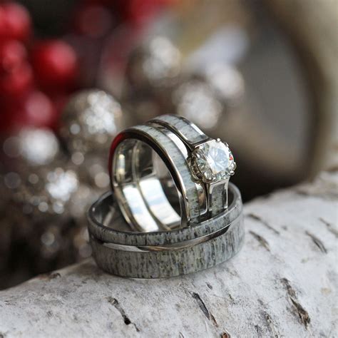 Https://tommynaija.com/wedding/deer Antler Wedding Ring Sets