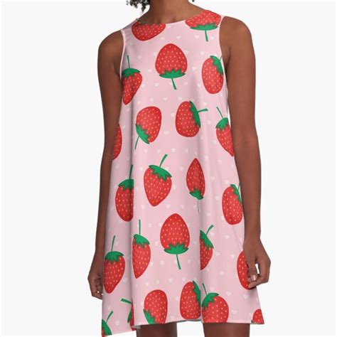 Pink Summer Strawberries Print A Line Dress For Sale By Newburyboutique Redbubble