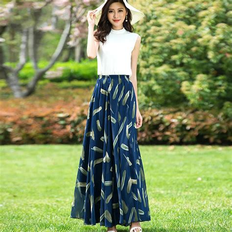 2019 New High Waist Bohemia Beach Skirt Womens Colorful Print Long A