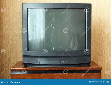 Vintage Television On Wooden Antique Closet Old Design In A Home Stock