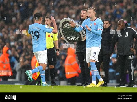 Manchester Citys Erling Haaland Right Comes On For The Substituted