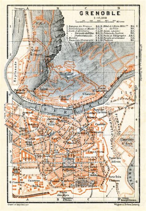Old Map Of Grenoble In 1900 Buy Vintage Map Replica Poster Print Or