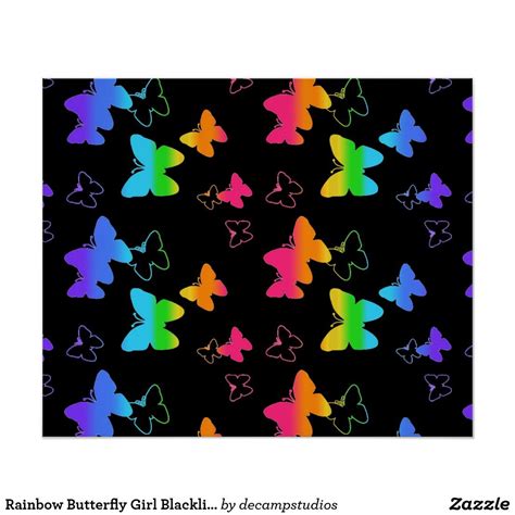 Rainbow Butterfly Girl Blacklight Florescent Neon Poster