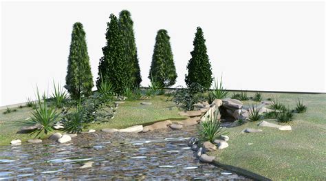 Pond Landscape Land 3d Model