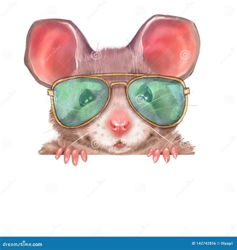 Cute Cartoon Rat With Sunglasses Element For Design Stock Illustration