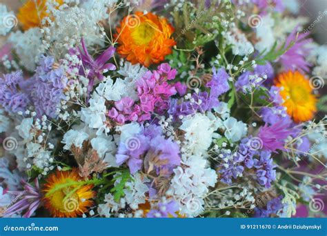 A Bouquet of Dried Wildflowers. Close-up Background. Stock Photo 