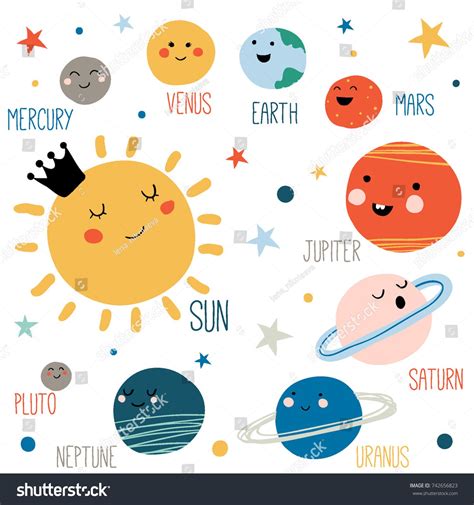 Solar System Cute Cartoon Planets Funny Stock Vector Royalty Free