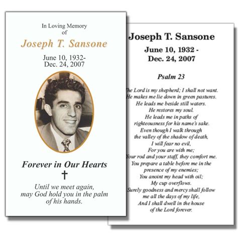 Funeral Memorial Prayer Cards Photo Laminated