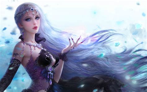 Women Fantasy Girl Woman Jewelry Long Hair White Hair Beautiful Fantasy Princess Art
