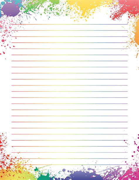 Printable Rainbow Paint Splatter Stationery Printable Lined Paper Free