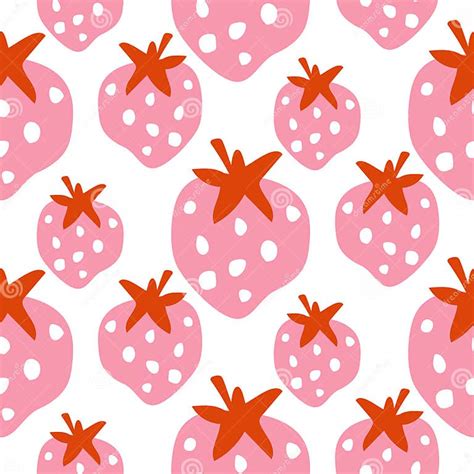 Seamless Strawberry Pattern Texture With Bold Pink Berry Vector Stock