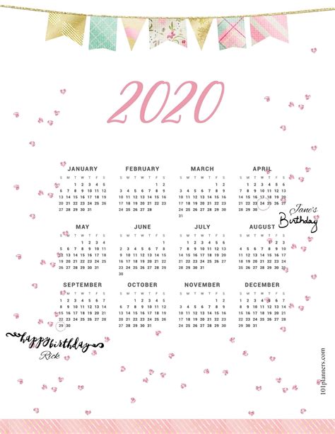 2020 Year At A Glance Calendar Free Calendar Inspiration Design