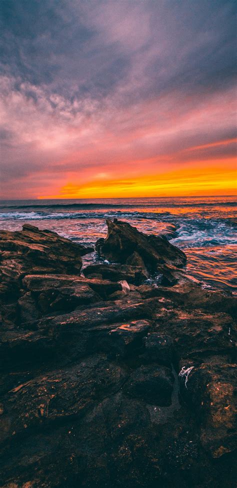Download 1440x2960 Wallpaper Rocks Coast Nature Sunset Samsung