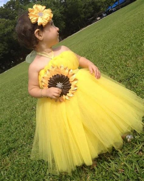 Yellow Gold Tulle Sunflower Flower Girl Dress With Belt And Matching