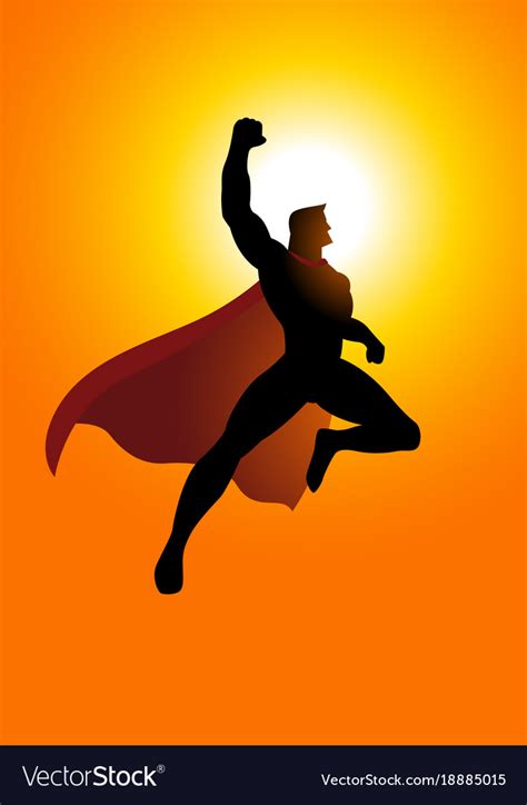 Cartoon Silhouette Of A Superhero Flying At Vector Image