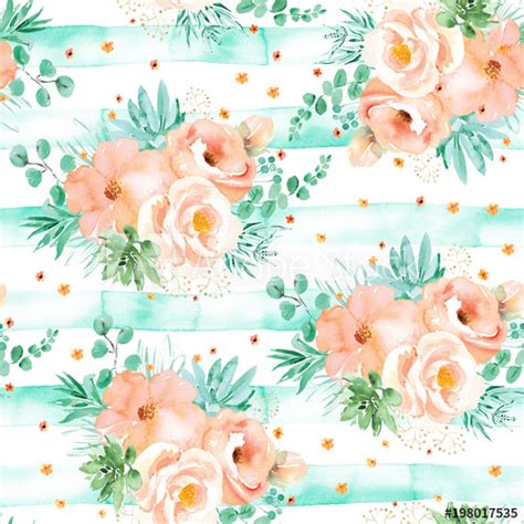 Oneil in mint green wallpapers. Watercolor floral seamless pattern in soft pink mint ...