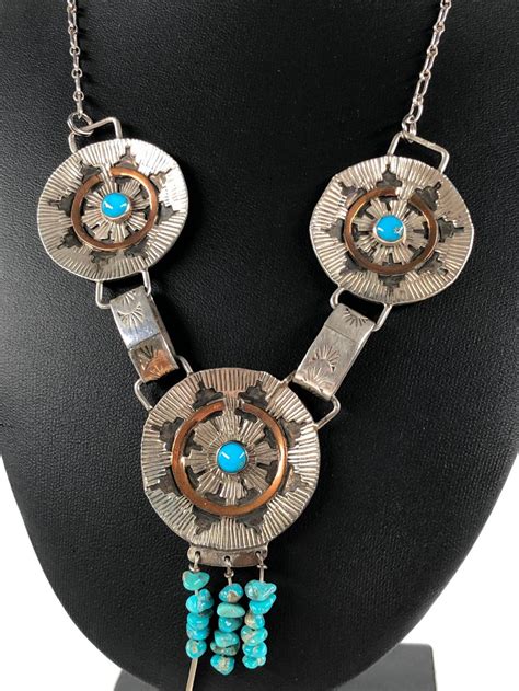 Lot Vtg G Native American Sterling Turquoise Necklace