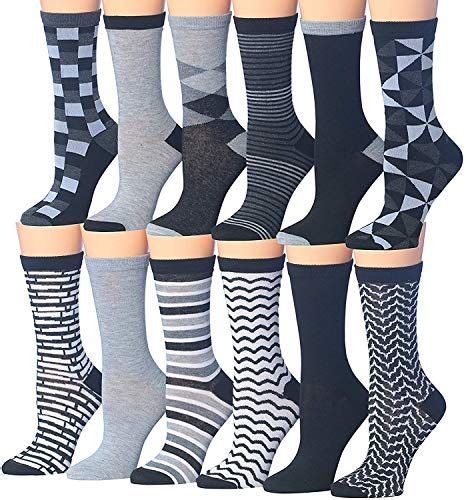 Tipi Toe Womens 12 Pairs Colorful Patterned Crew Socks Dp