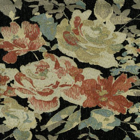 Onyx Black Botanical Woven Chenille Jacquard Upholstery Fabric