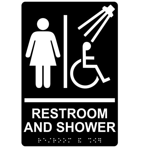 Ada Womens Restroom And Shower Braille Sign Rre 14824 Whtonblk